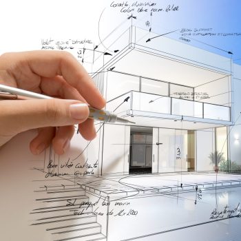 Hand drafting a design villa and the building becoming real